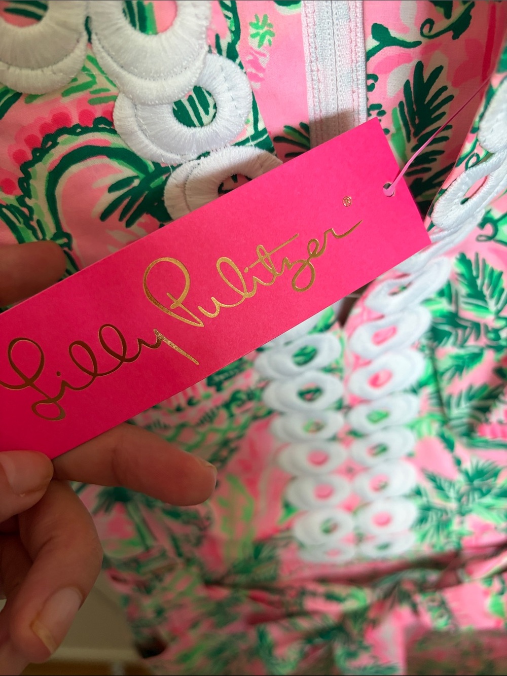 Lilly Pulitzer Pink & Green Printed Girls Romper with White Trim - Picture 4 of 6